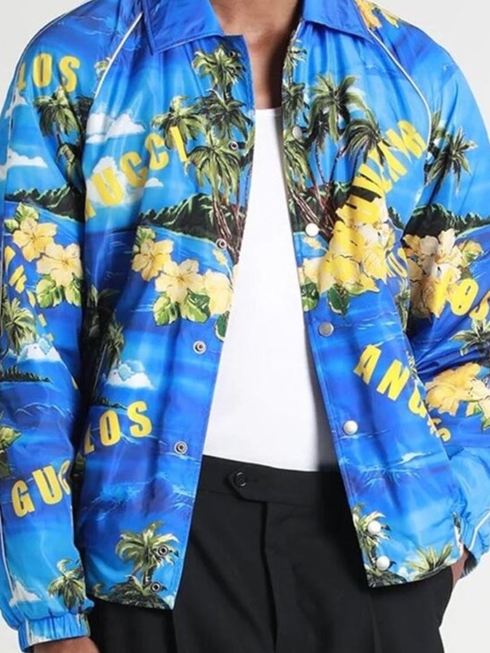 NWT 2022 Gucci Logo Souvenir Los Angeles Print Nylon Jacket, XL/48